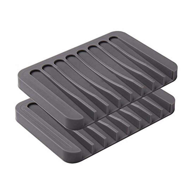 Summer Lemon 2PCS Soap Dish Holder, Premium Silicone Soap Dishes for Shower Bathroom Kitchen Sinksï¼Œ Soap Tray Saver Drainer, Self-draining Waterfall, Non-Slip Design, Easy Cleaning (Gray) - Image 1